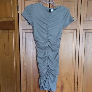 H&M Ruched Midi Dress in Olive Green